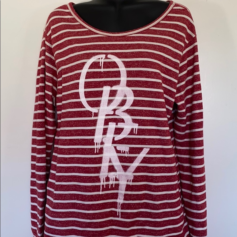 OBEY scoop neck red striped sweater
